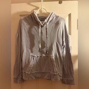 Stateside Light Gray Raw-Edge Pullover Hoodie